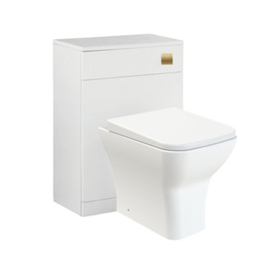 Rimless Back to Wall Toilet Square Pan with WC Unit Concealed Cistern Dual Flush  Frame - Brushed Brass