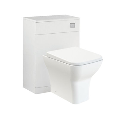 Rimless Back to Wall Toilet Square Pan with WC Unit Concealed Cistern Dual Flush  Frame - Chrome Square