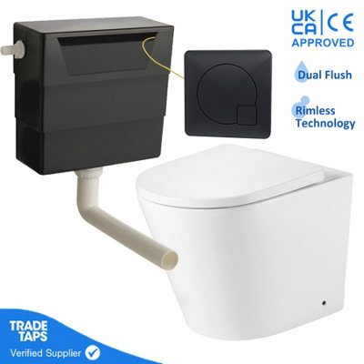 Rimless Back to Wall Toilet with Concealed Cistern & Black Flush Button ...