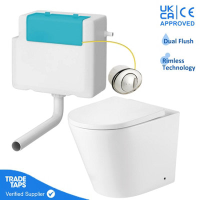 Rimless Back to Wall Toilet with Concealed Cistern & Chrome Flush Button