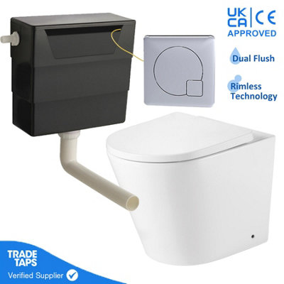 Rimless Back to Wall Toilet with Concealed Cistern & Chrome Flush Plate Button