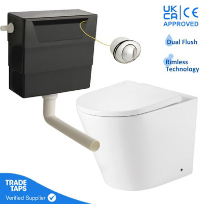 Rimless Back to Wall Toilet with Concealed Cistern & Flush Button