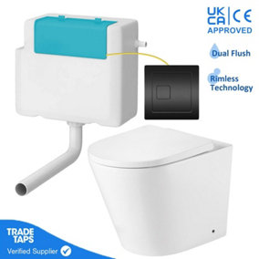 Rimless Back to Wall Toilet with Concealed Cistern & Square Black Flush Button