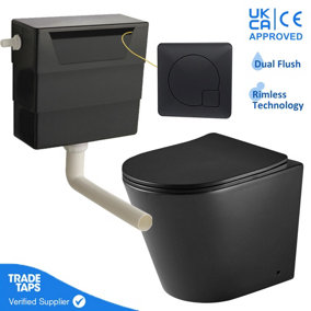Rimless Black Matt Back to Wall Toilet with Concealed Cistern & Black Flush Button
