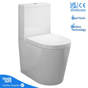 Rimless Close Coupled Toilet with Soft Close Seat & Dual Flush