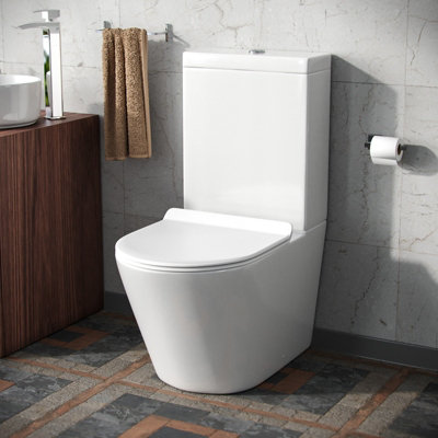 Rimless Close Coupled WC Toilet Pan Cistern and Soft Close Seat ...