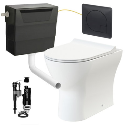 Rimless D Shape Back to Wall Toilet Pan with Soft Close Seat & Concealed Cistern Black Plate Button Price Comparisons | Compare The Build