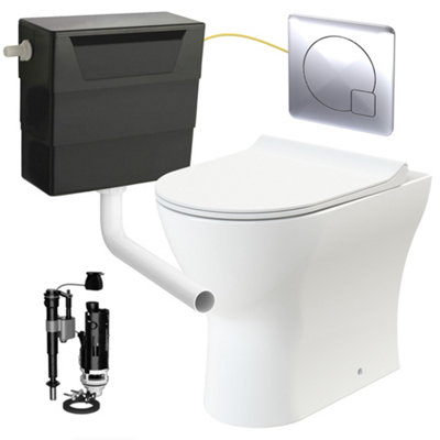 Rimless D Shape Back to Wall Toilet Pan with Soft Close Seat & Concealed Cistern Chrome Plate Button Price Comparisons | Compare The Build