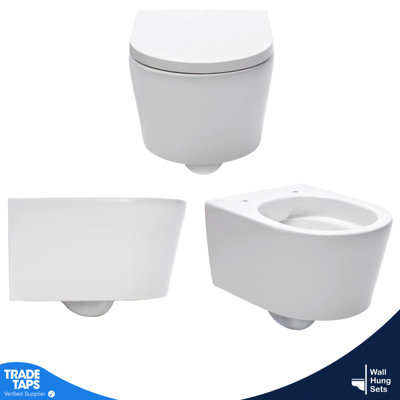 Rimless D Wall Hung Toilet Pan, Seat & GROHE 1.13m Concealed Cistern Frame WC-Complete Set