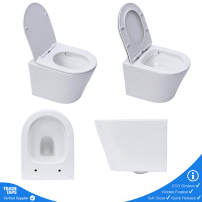 Rimless ECO Wall Hung Toilet, VITRA Low Height Concealed WC Cistern Frame Plate- Viewing Selection: Toilet Pan & Seat Only