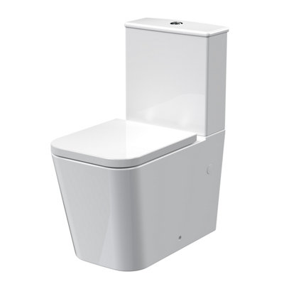 Rimless Flush to Wall Toilet Pan, Cistern & Soft Close Seat - 792mm x 385mm x 623mm