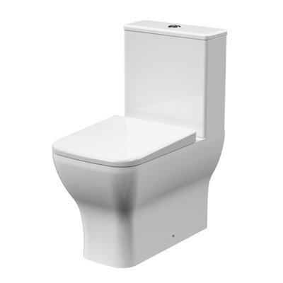 Rimless Flush to Wall Toilet Pan, Cistern & Soft Close Seat - 795 x 385 x 613mm