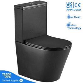 Rimless Matt Black Close Coupled Toilet with Soft Close Seat & Dual Flush