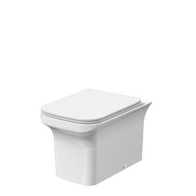 Rimless Square Back to Wall Toilet Pan & Soft Close Sandwich Seat - 470mm x 370mm x 550mm