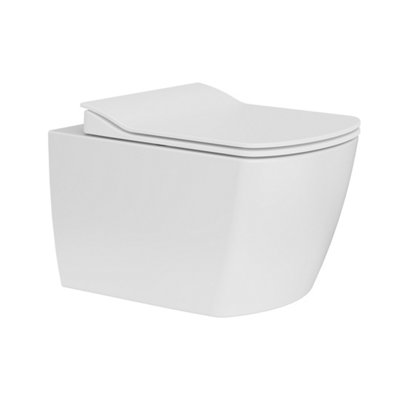 Rimless Square Wall Hung Toilet Pan & Concealed Cistern Chrome Round Button Flush Plate