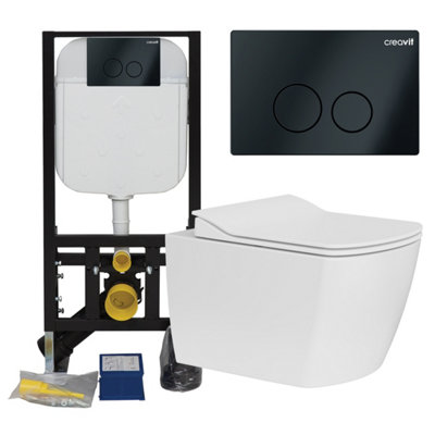 Rimless Square Wall Hung Toilet Pan & Concealed Cistern Matt Black ...