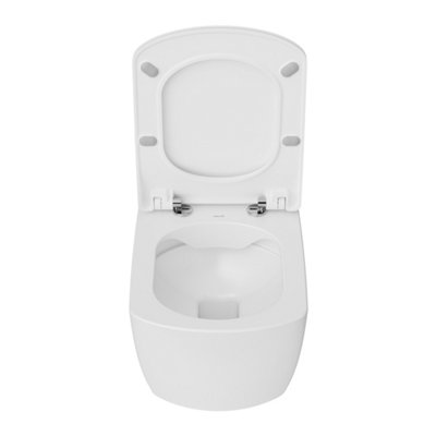 Rimless Square Wall Hung Toilet Pan & Concealed Cistern Matt Black Round Button Flush Plate