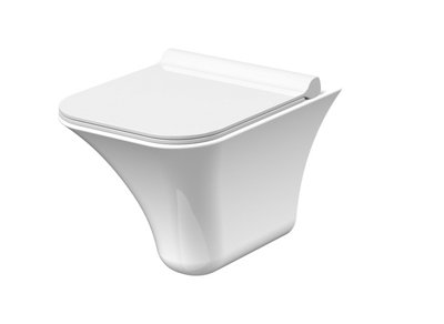 Rimless Wall Hung Ceramic Toilet Pan & Soft Close Seat, 355mm