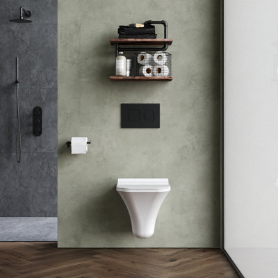 Rimless Wall Hung Ceramic Toilet Pan & Soft Close Seat, 355mm