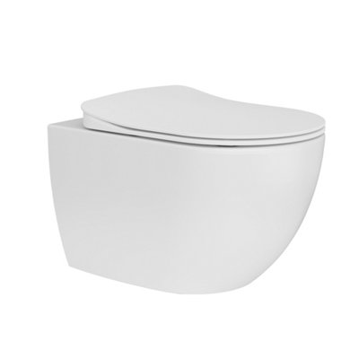 Rimless Wall Hung Toilet Pan & Concealed Cistern Chrome Square Button Flush Plate
