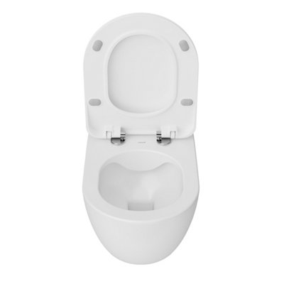 Rimless Wall Hung Toilet Pan & Concealed Cistern Chrome Square Button Flush Plate