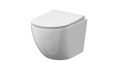 Rimless Wall Hung Toilet Pan & Soft Close Sandwich Seat - 360mm x 360mm x 482mm