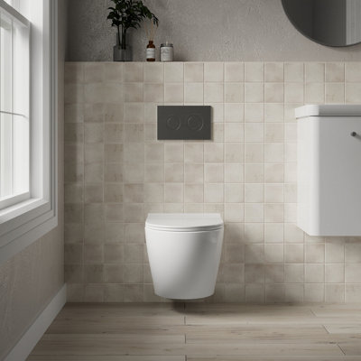 Rimless Wall Hung Toilet Pan & Soft Close Sandwich Seat - 360mm x 360mm x 482mm