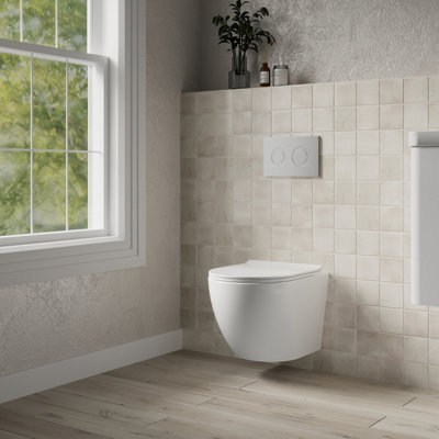 Rimless Wall Hung Toilet Pan & Soft Close Sandwich Seat - 360mm x 360mm x 482mm