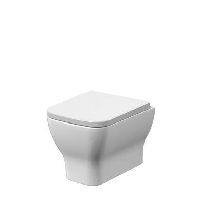 Rimless Wall Hung Toilet Pan & Soft Close Seat - 364mm x 363mm x 486mm