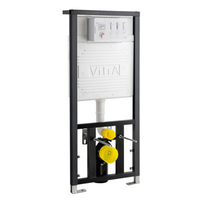Rimless Wall Hung Toilet Pan & VITRA 1.27m Concealed WC Cistern Frame Square Plate-Complete Set - Gloss White Plate