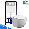 Rimless Wall Hung Toilet Pan with 1.12m Concealed Cistern Frame Dual Flush Plate - Chrome Gloss Dual Flush Plate