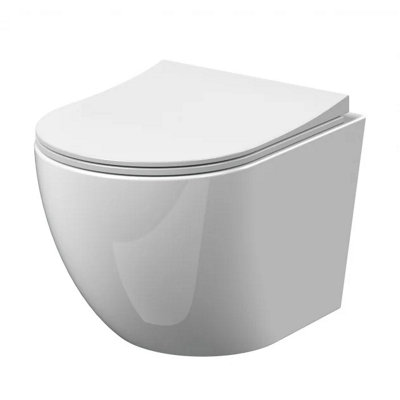 Rimless Wall Hung Toilet Pan with 1.12m Concealed Cistern Frame Dual Flush Plate - Gloss White Dual Flush Plate