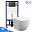 Rimless Wall Hung Toilet Pan with 1.12m Concealed Cistern Frame Dual Flush Plate - Matt Black Chrome Dual Flush Plate