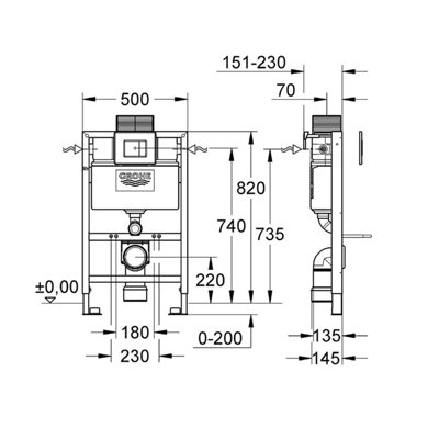 Rimless Wall Hung Toilet Pan with GROHE 0.82m Low Height Concealed ...