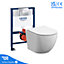 Rimless Wall Hung Toilet Pan with GROHE 0.82m Low Height Concealed Cistern Frame  WC - Chrome Dual Flush Plate