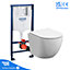 Rimless Wall Hung Toilet Pan with GROHE 1.13m Concealed Cistern Frame - Chrome Dual Flush Plate