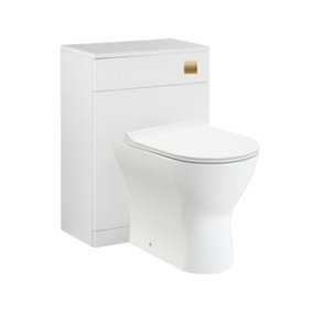 Rimless Wall Hung Toilet Pan with WC Unit Concealed Cistern Dual Flush  Frame - Brushed Brass
