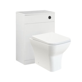 Rimless Wall Hung Toilet Square Pan with WC Unit Concealed Cistern Dual Flush  Frame - Black Round Button
