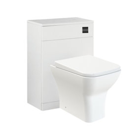 Rimless Wall Hung Toilet Square Pan with WC Unit Concealed Cistern Dual Flush  Frame - Black Suqare