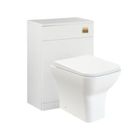 Rimless Wall Hung Toilet Square Pan with WC Unit Concealed Cistern Dual Flush  Frame - Brushed Brass