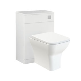 Rimless Wall Hung Toilet Square Pan with WC Unit Concealed Cistern Dual Flush  Frame - Chrome Square