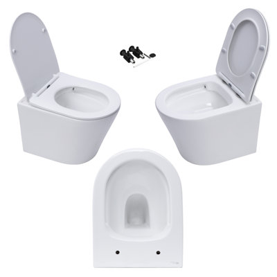 Rimless Wall Hung Toilet & VITRA 1.27m Concealed WC Cistern Frame Curve Plate-Complete Set - Gloss White Plate