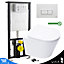 Rimless Wall Hung Toilet & VITRA 1.27m Concealed WC Cistern Frame Square Plate-Complete Set - Gloss White Plate