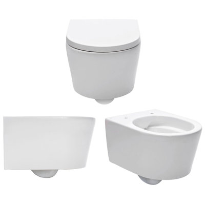 Rimless Wall Hung Toilet White & VITRA Concealed WC Cistern Frame Curve Plate-Complete Set - Gloss Chrome Plate