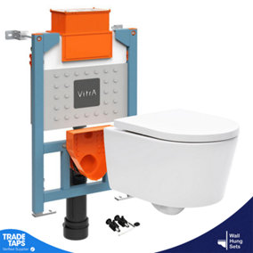 Rimless Wall Hung Toilet White & VITRA Concealed WC Cistern Frame Curve Plate- Wall Hung Toilet Only