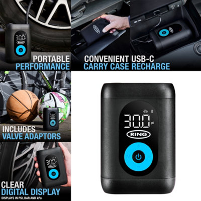 Ring Cordless Tyre Inflator Air Compressor Digital Rechargeable Auto ...