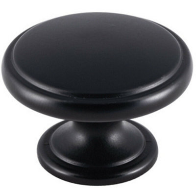 Ring Domed Cupboard Door Knob 38.5mm Diameter Matt Black Cabinet Handle