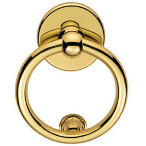 Ring Door Knocker Strike Plate Included 115mm Fixing Centres Polished Brass