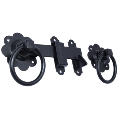 Ring Gate Latch Plain BLACK FINISH Door Garden Catch 6"