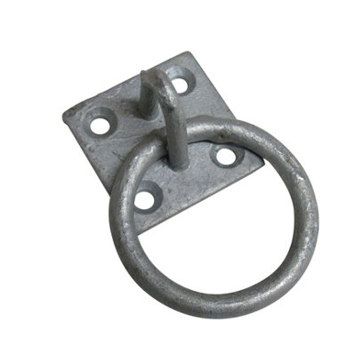 Ring On Plate Tie Rings -Galvanised Pack of 4 (Horse Tether Rope Stable)